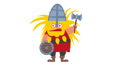 Illustrasjon av viking med stor gul hårmanke