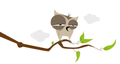 Illustrasjon av en trøtt ugle som sitter på en gren.