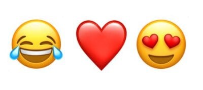 Bilde av ler så jeg griner emoji, hjerte emoji og smilefjes med hjerteøyne emoji