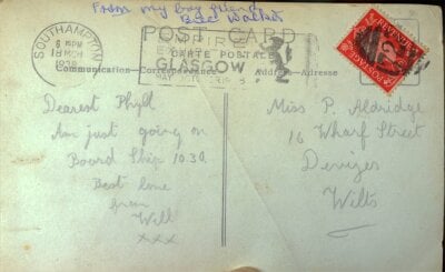 Bilde av det siste brevet fra Bill til Phyllis fra 1938