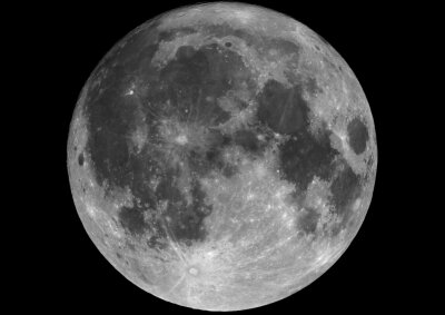 Satellittfoto av månen i sort hvitt.
