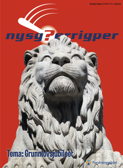 Forsiden av Nysgjerrigper-blad 2-2014 med Grunnlovsjublleet som tema og bilde av stortingsløve