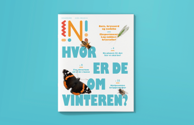 Forsiden til Nysgjerrigper 4-2019 med bilder av sommerfugler og teksten Hvor er de om vinteren?