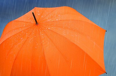 Oransje paraply i regn