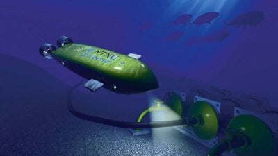 En gul liten ubåt under vann