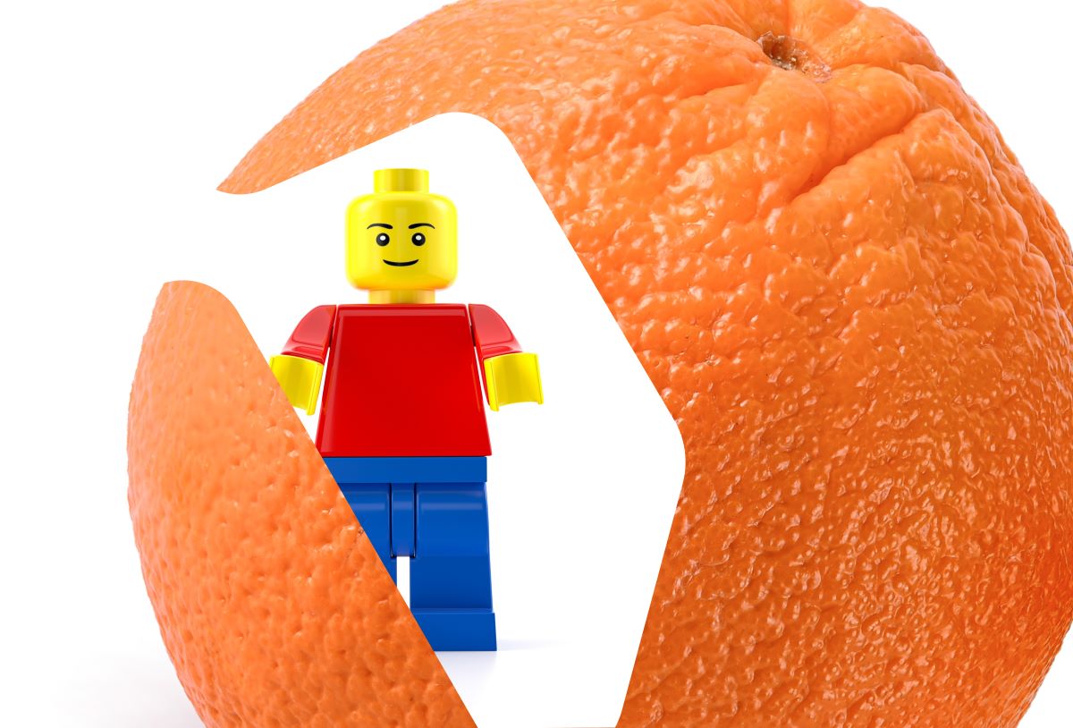 appelsin og legomann