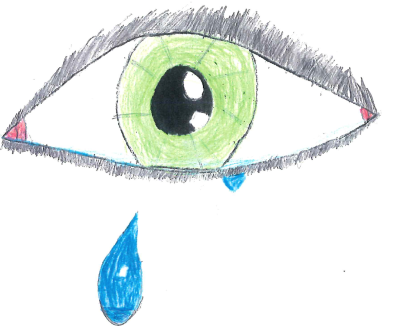 Tegning av et øye som feller en tåre. 