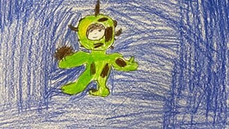 Tegning av person med grønn dykkerdrakt